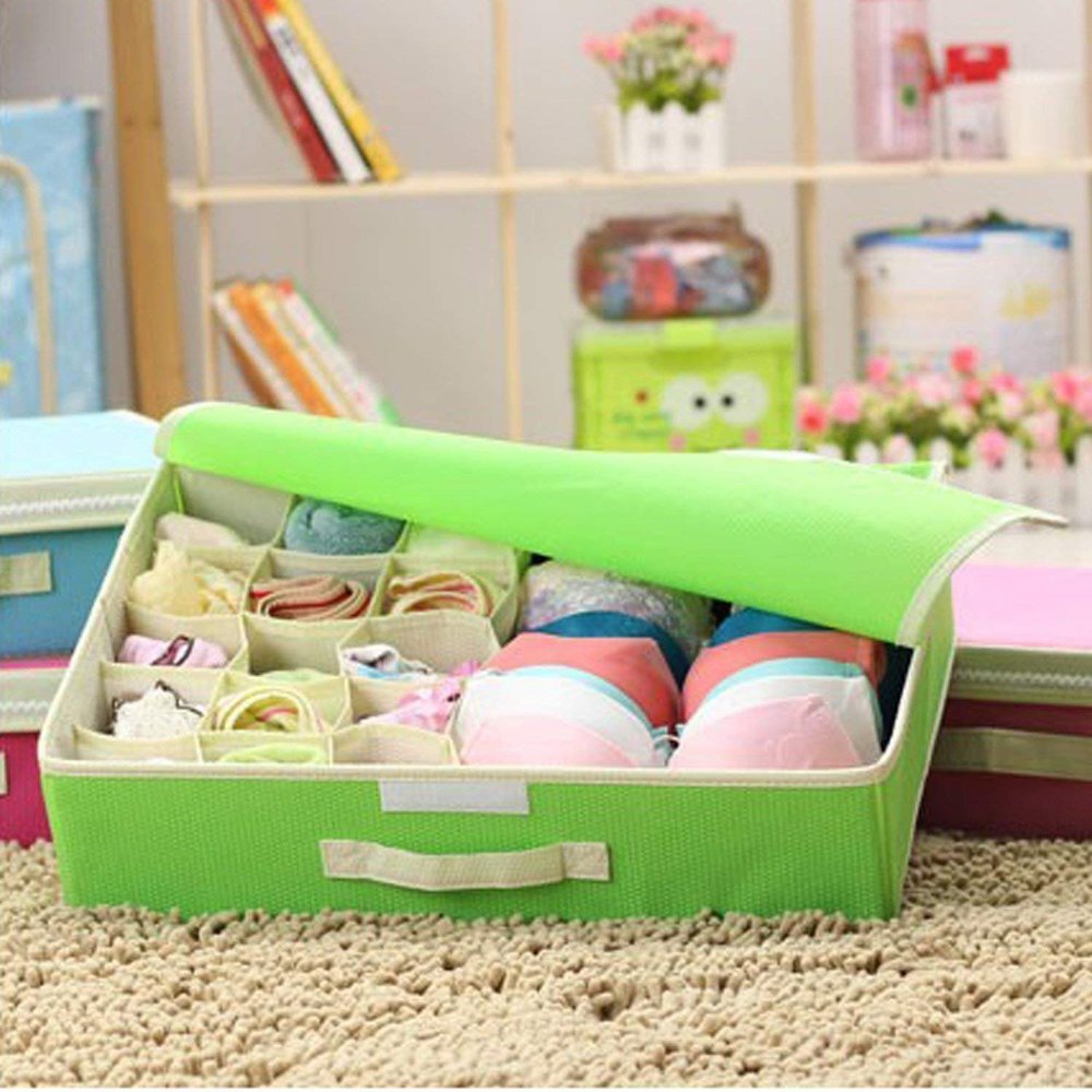 Styleys 15+1 Multi Compartment Foldable Storage Box/Closet Organizer/Non-Smell Drawer Organizer, for Underwear Closet Storage for Socks, Bra, Panty, Tie, Scarf, etc (S1016 Green)