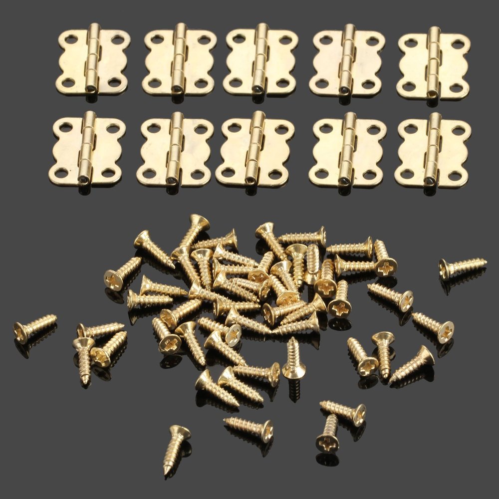 Shomy 50Pcs 16 * 13mm Gold Cabinet Hinges Furniture Accessories Jewelry Boxes Small Hinge Furniture Fittings For Cupboard With Screws