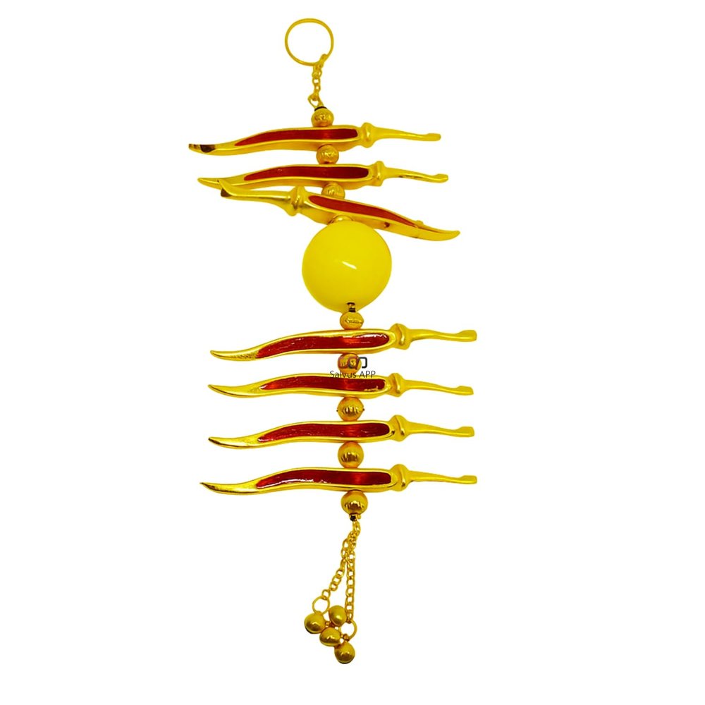 Salvus App SOLUTIONS Metal Nimbu Mirchi Nazar Battu for Home/Shop Entrance | Evil Eye Protection Totka | Lemon Chili Charm for Vastu & Vehicle | Wall Hanging Nazar battu