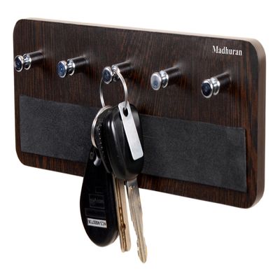 Madhuran MDF Wood Wall Hanging Small Key Holders Racks Stand 5 Hooks (Matte, Wenge) / Home Office Antique Stylish Multiple Organizer Unique Aesthetic Craft Wooden Tray