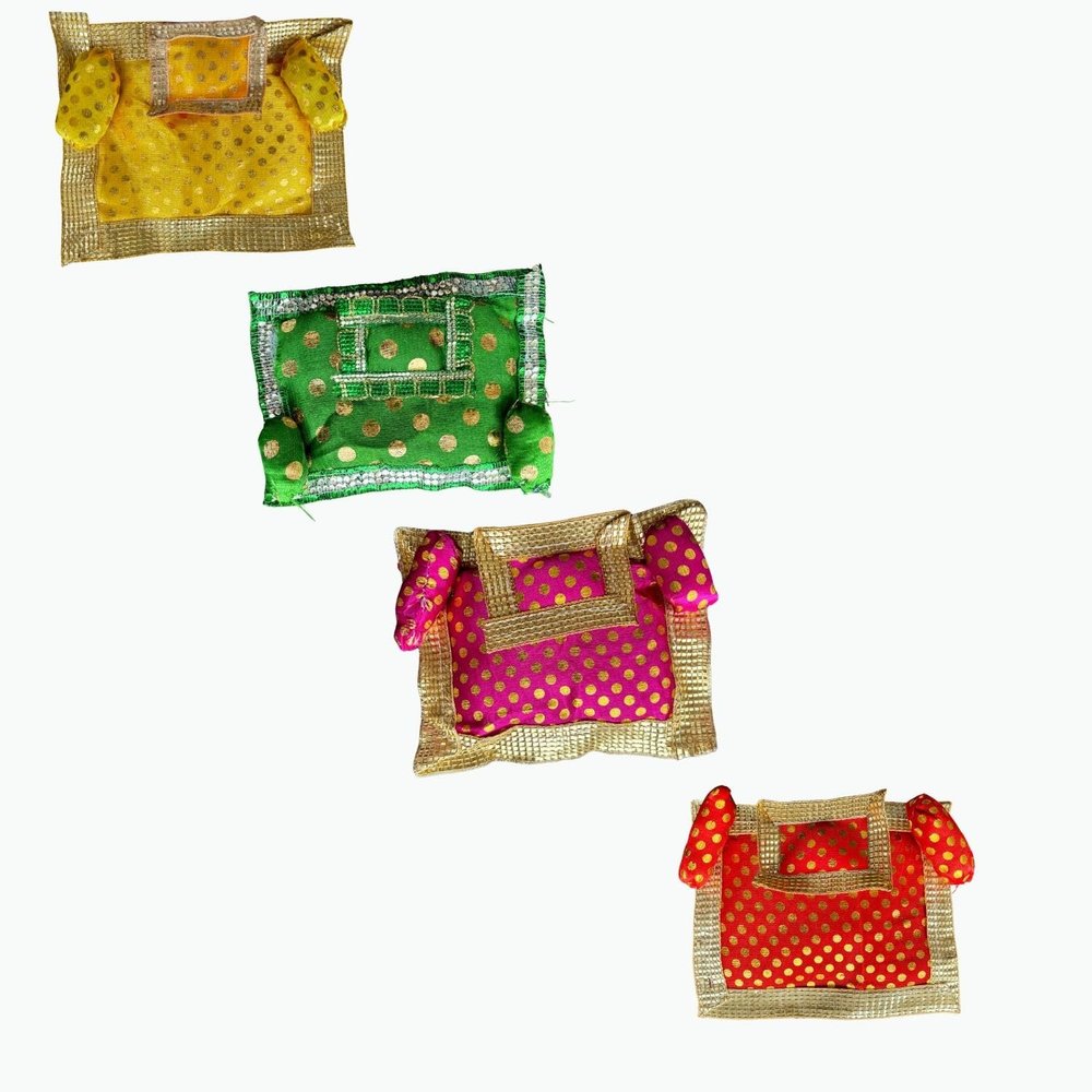 Salvus APP SOLUTIONS Handmade Multicolor Aasan Set For Laddu Gopal & Other Gods, Set Of 4 (Yellow, Orange, Green & Pink)