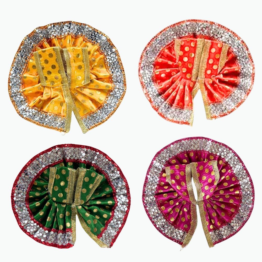 Salvus APP SOLUTIONS Traditional Krishna Dress Collection  Set of 4 Multicolor Handmade Laddu Gopal Poshaks in Red, Yellow, Orange & Green | 4x5 Inch Fabric Outfits for Bal Gopal Idol