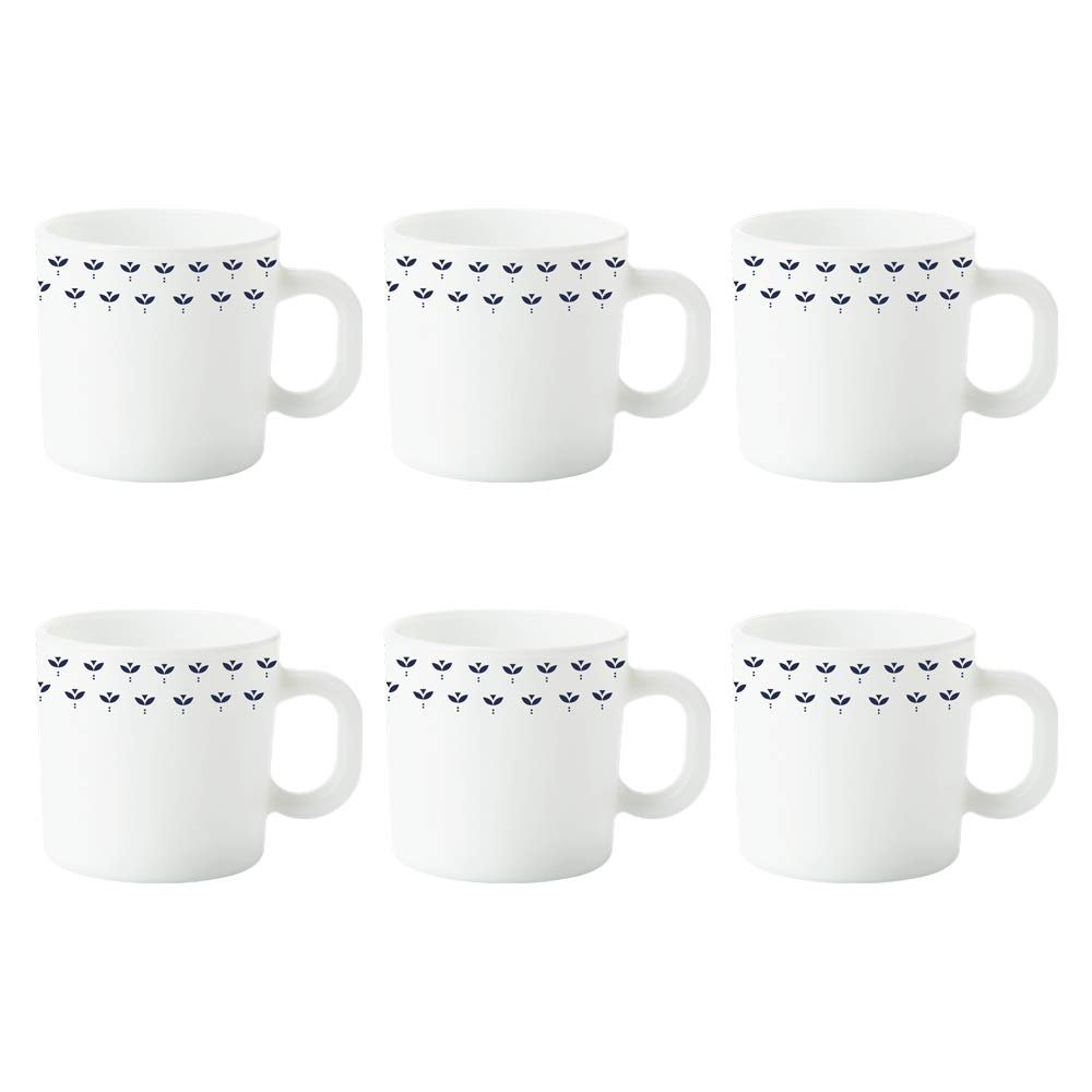 Larah by Borosil Fabula Opalware Mug Set, 6-Pieces, White