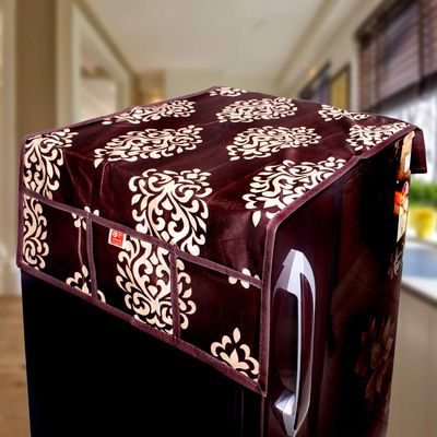 KANUSHI Industries Floral Design Fridge Top Cover with 6 Utility Pockets (Brown Color)