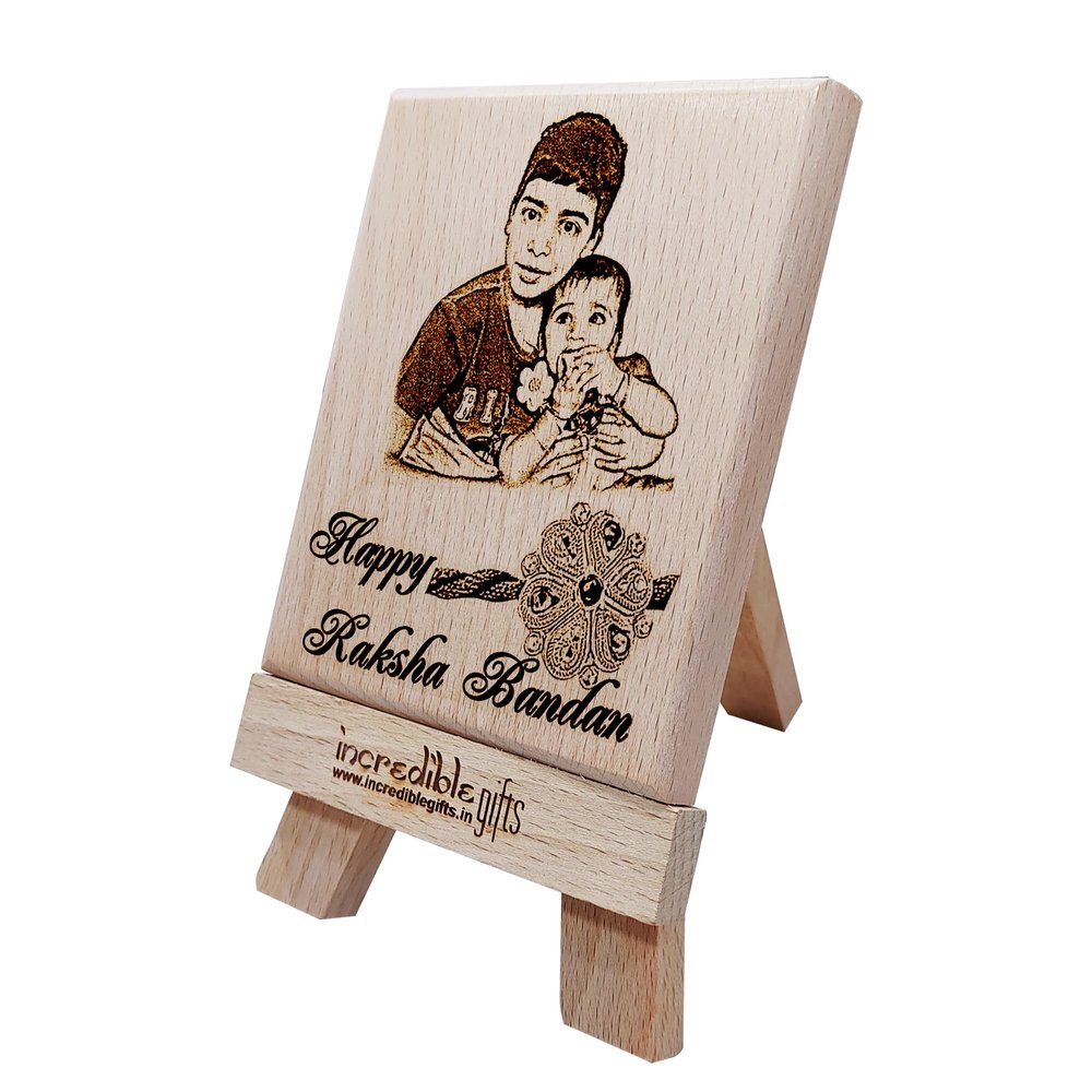 Incredible Gifts India Personalized Wooden Plaque for Rakhi Gift for Sister and Borther (5x4 inches, Wood, Brown)