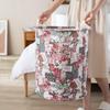 HOKIPO Cotton Folding Laundry Basket For Clothes, Round Collapsible Storage Basket, 42-Ltr (Ar1741),H-46 Centimeters,W-34 Centimeters, Coral view 2