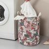 HOKIPO Cotton Folding Laundry Basket For Clothes, Round Collapsible Storage Basket, 42-Ltr (Ar1741),H-46 Centimeters,W-34 Centimeters, Coral view 3