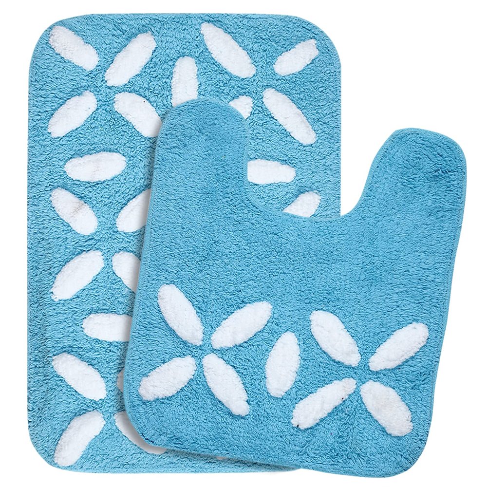 Saral Home Cotton Bathmat with Contour mat(Turquoise, 40X60 CM)