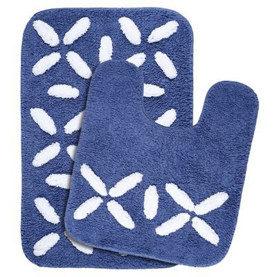 Saral Home Cotton Rectangular Bathmat With Contour Mat(Blue, 40X60 Cm)