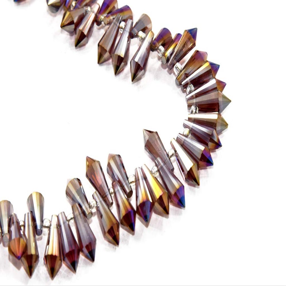 The Design Cart Brown Rainbow Top Hole Conical Crystal Beads (6 mm * 15 mm) (1 String) for ? Jewellery Making, Beading, Arts and Crafts, Embroidery