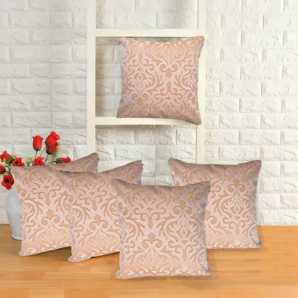 IM FAB EMBOSE SELF Design Velvet Cushion Covers '40X40cm' or '16X16inches' (Set of 5 pcs) (Beige)