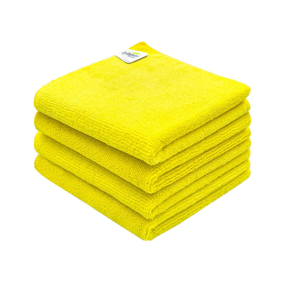 SOFTSPUN Microfiber Cleaning Cloths, 4pcs 30x30cms 340GSM Yellow! Highly Absorbent, Lint and Streak Free, Multi -Purpose Wash Cloth for Kitchen, Car, Window, Stainless Steel, Silverware.
