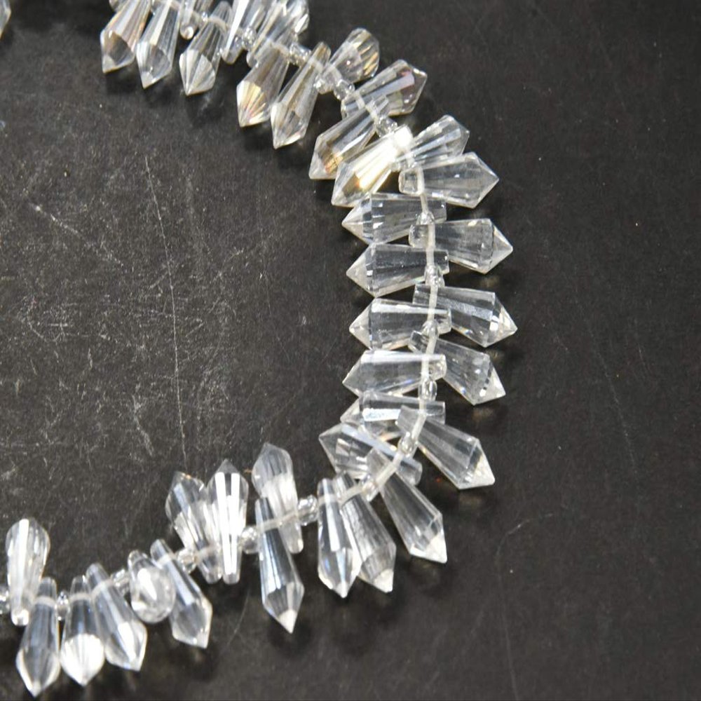 The Design Cart White Rainbow Top Hole Conical Crystal Beads (6 mm * 15 mm) (1 String) for ? Jewellery Making, Beading, Arts and Crafts, Embroidery