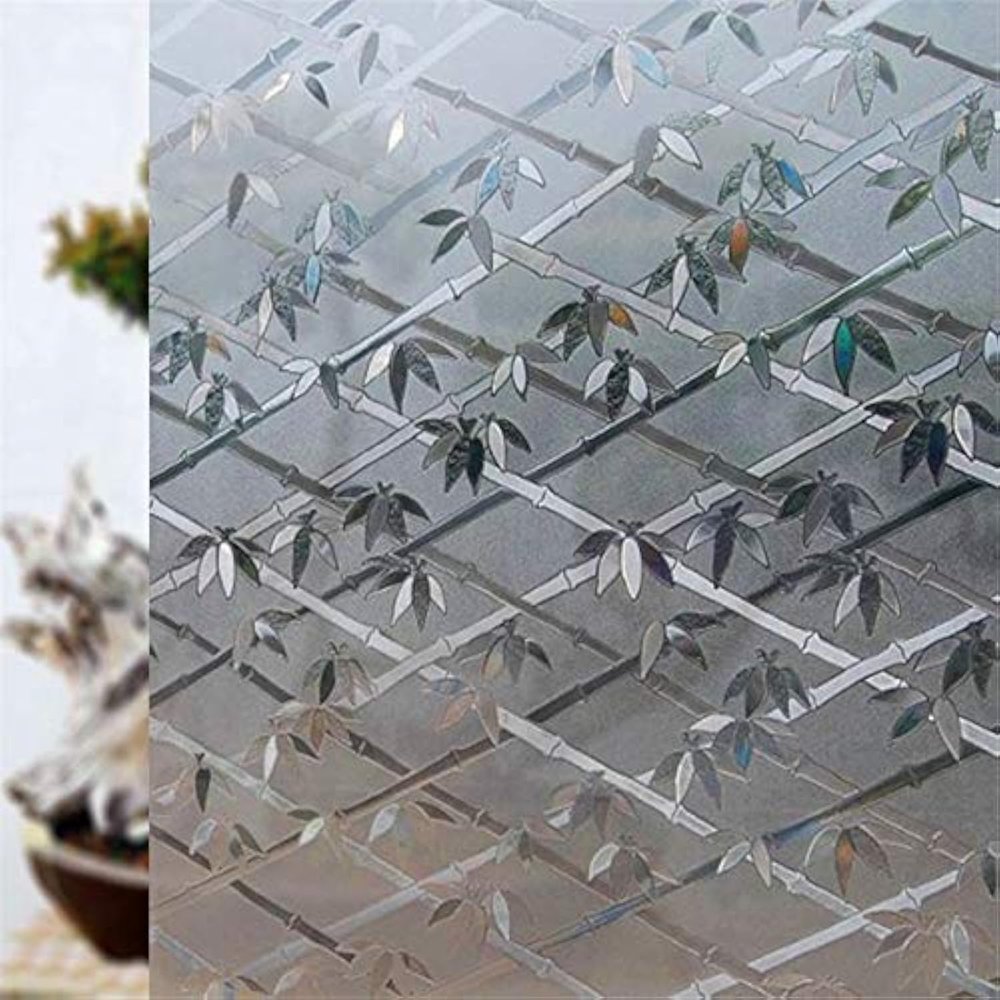 CVANU Privacy Bamboo Frosting Film - White Cross Sticker Sheets for Front Door/Bathroom/Sidelight/Small Windows, 12''x84''