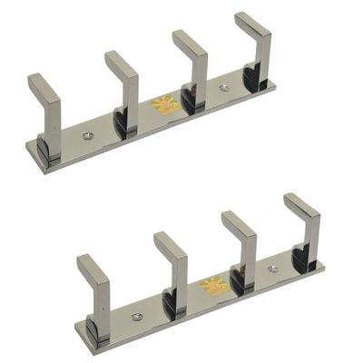 Webelkart JaipurCrafts Classic Glossy- 4 Pin Bathroom Cloth Hooks Hanger Door Wall Robe Hooks Rail for Hanging Keys,Clothes,Towel Steel Hook (Pack of 2)