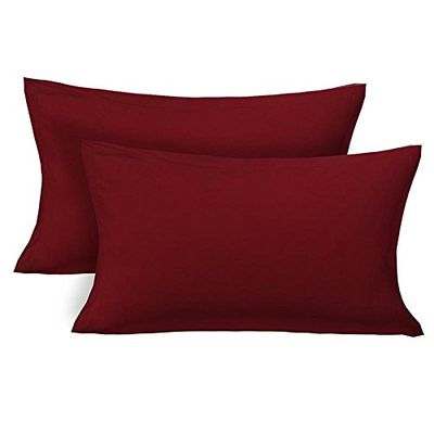 Linenovation Cotton 300 TC Pillow Cover, Standard -18 x 28 Inch, Maroon, 2 Pieces