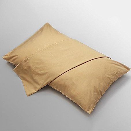 Linenovation Cotton 300 TC Pillow Cover, Standard -18 x 28 Inch, Beige, 2 Pieces