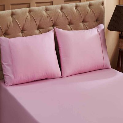 Linenovation Cotton 300 TC Pillow Cover, Standard -18 x 28 Inch, Pink, 2 Pieces
