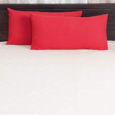 Linenovation Cotton 300 TC Pillow Cover, Standard -18 x 28 Inch, Red, 2 Pieces