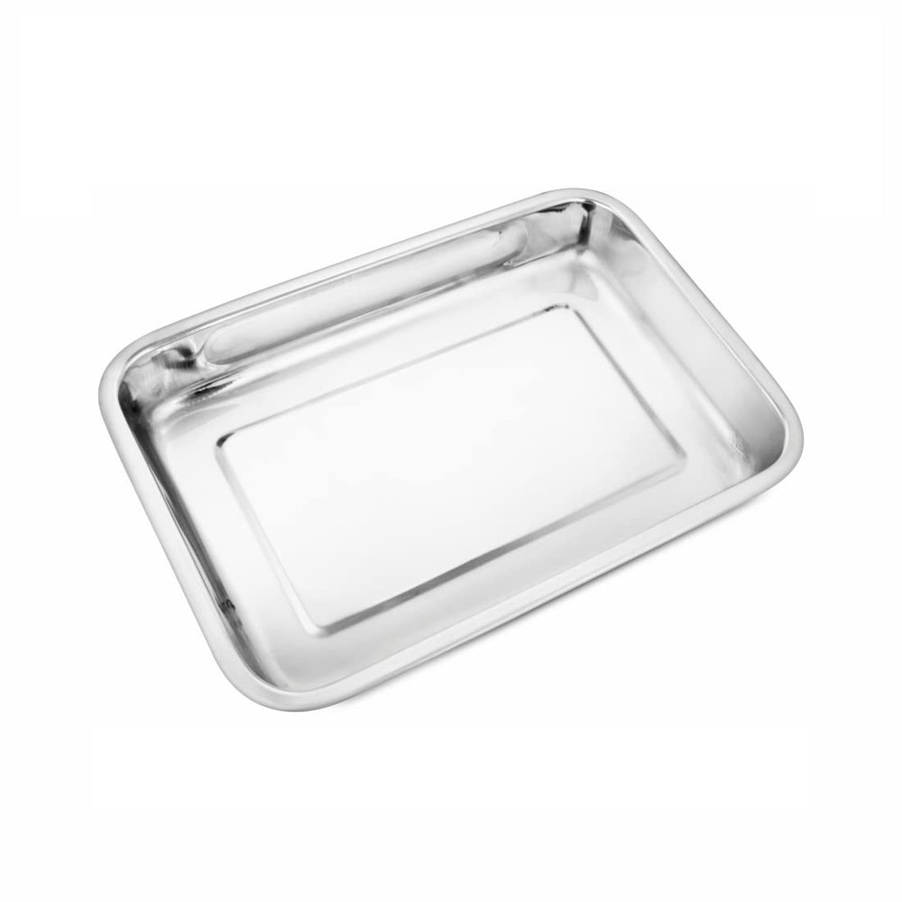 Shri & Sam High Grade Stainless Steel Lasagna Tray with Large Handle for Serving Any Foods (Silver) 35 CM