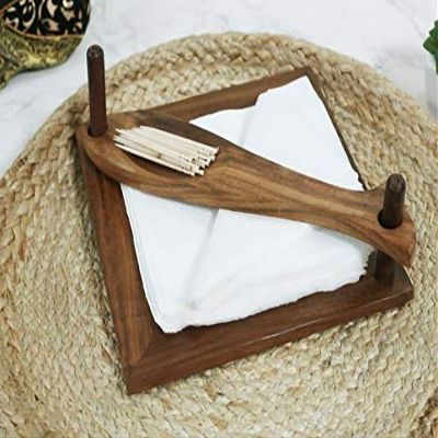 Kesha Spree Wooden Engraved Brown Tissue and Tooth Pick Holder