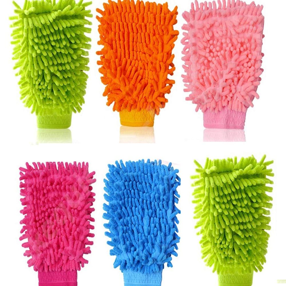 Gannu Double-Sided Standard Microfiber Cleaning Gloves Scratch-Less and Reusable Duster for Wet or Dry Applications - Set of 6