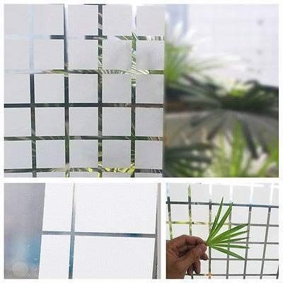 CVANU Privacy Window Film 2 Inch Chek Designs Frosting Film Window Sticker Frosted Vinyl Sheets for Front Door/Bathroom/Sidelight/Small Windows, 24''x48''