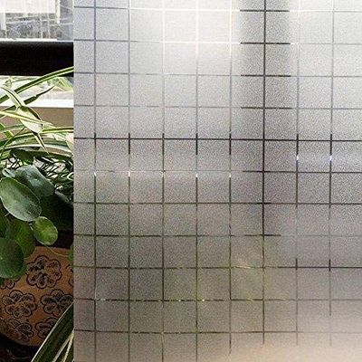 CVANU Privacy Window Film 1.5 Inch Chek Designs Frosting Film Window Sticker Frosted Vinyl Sheets for Front Door/Bathroom/Sidelight/Small Windows, 12''x84''