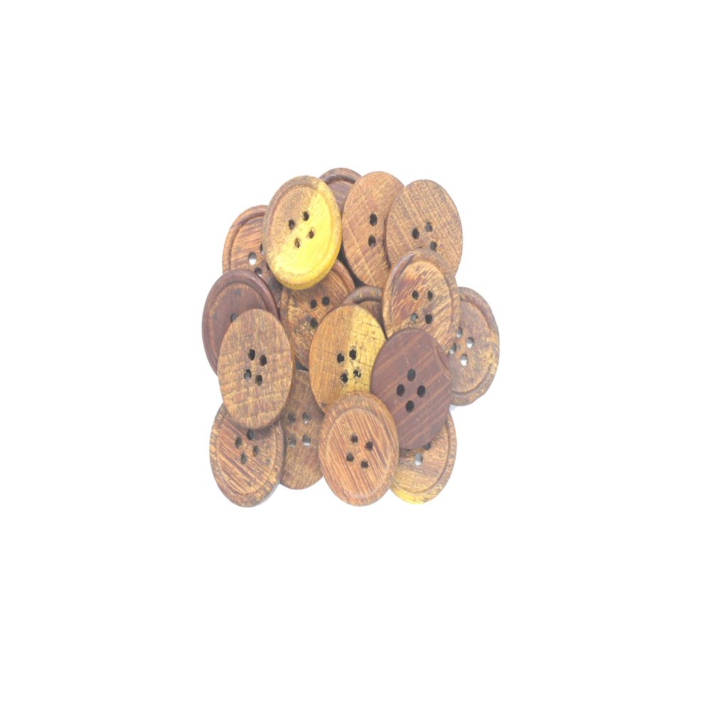 Nimida Wooden Button Coffee Brown Colour Dia 25 mm, 4 Holed for Sewing and Art and Craft Pack of 40