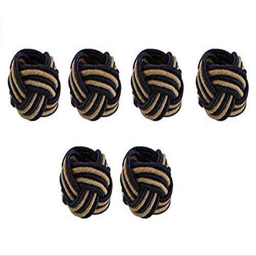 YD Designs Handmade Eco Friendly Napkin Ring Holder Set for Dining Table Decoration (Blue and Brown) - Pack of 6
