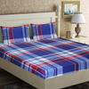 Exporthub Polyester and Cotton 3D Blue Check Luxury Bedsheet for Double Bed, with 2 Pillows Covers (88x94 Inch) view 1