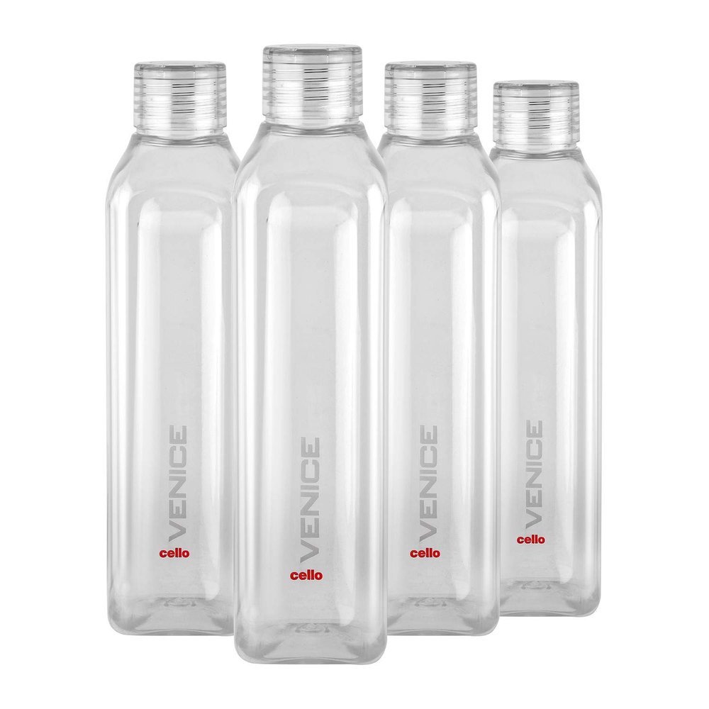 CELLO Venice Exclusive Edition Water Bottles Set of 4, 1000ml Each Clear | Unbreakable, Food Grade, Air Tight, Leakproof Bottle Set | Reusable Set of Fridge Pet Water Bottles For Home, Office, Gifting