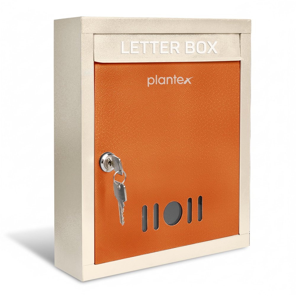 Plantex Letter Box/GI Steel Complaint Box/Suggestion Box/Donation Box with Key Lock/Letter Box for Home/Office/Hotel Gate/Post Box (Orange & Ivory) - Wall Mount A4 Size