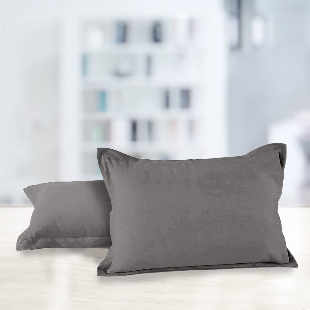 AURAVE Solid Cotton 220 TC Pillow Covers  Standard Size | Soft, Breathable & Durable | Luxury Hotel Quality with Envelope Closure - 18 X 27 Inches, Smoke Grey, 2 Piece