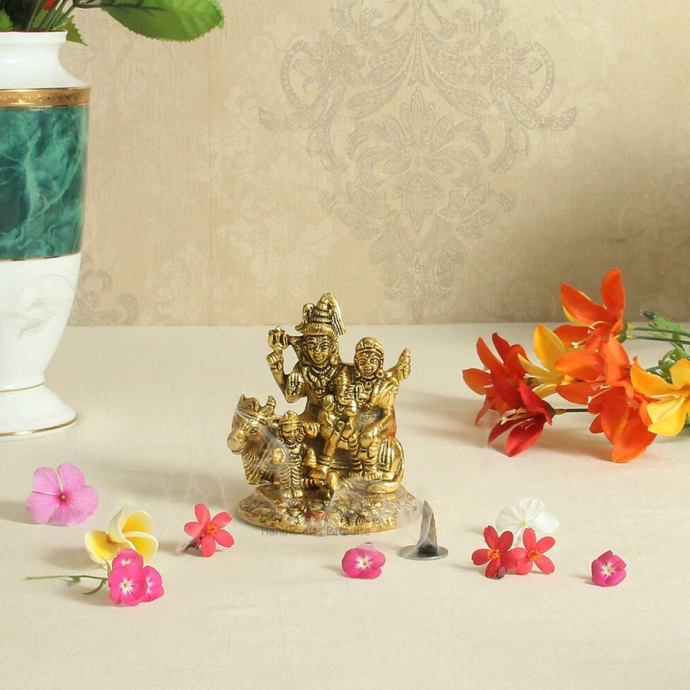 Handicrafts Paradise Metal Shiv Parivar Figurine, 3.5 X 3.25 X 4 inch, 1 Piece