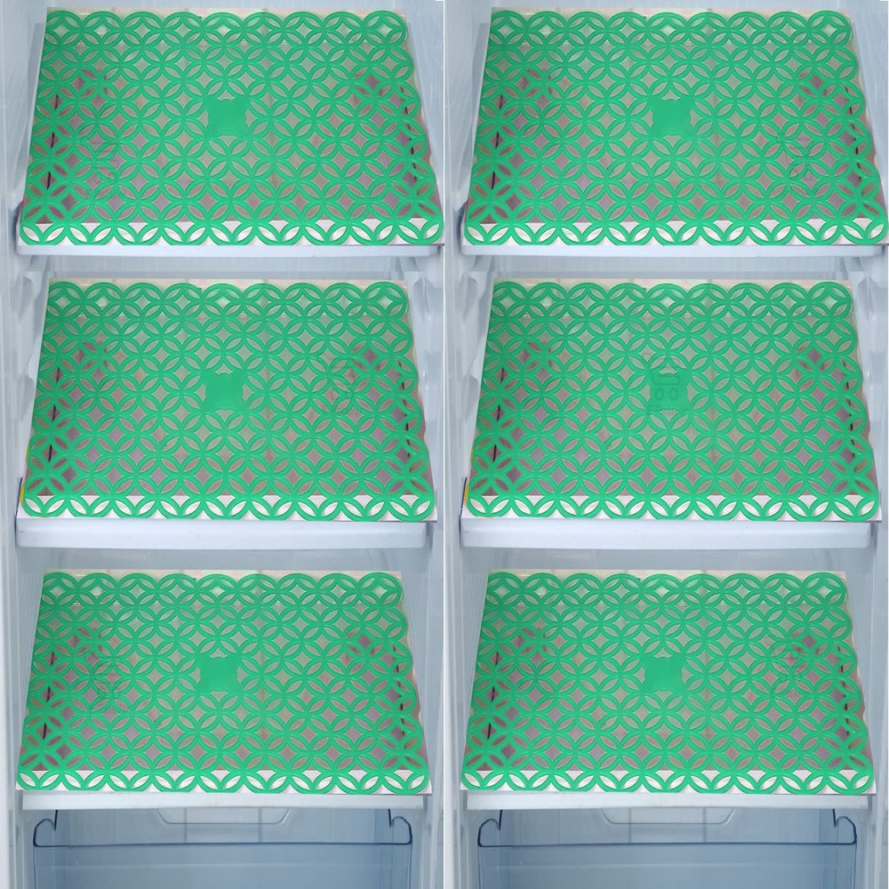 E-Retailer Waterproof PVC Refrigerator Drawer Mats/Multipurpose Mat/Fridge Mats Set of 6 Pcs (Jali Green, Size-17.5x12 Inch)