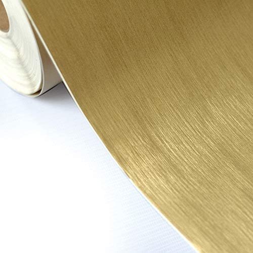 CVANU Golden Brushed Self Adhesive Backiacking Waterproof Goldenlic Gloss Shelf Liner Peel and Stick Wall Decal for Covering Counter Top Kitchen Cabinet Cv22 24''x84''inch