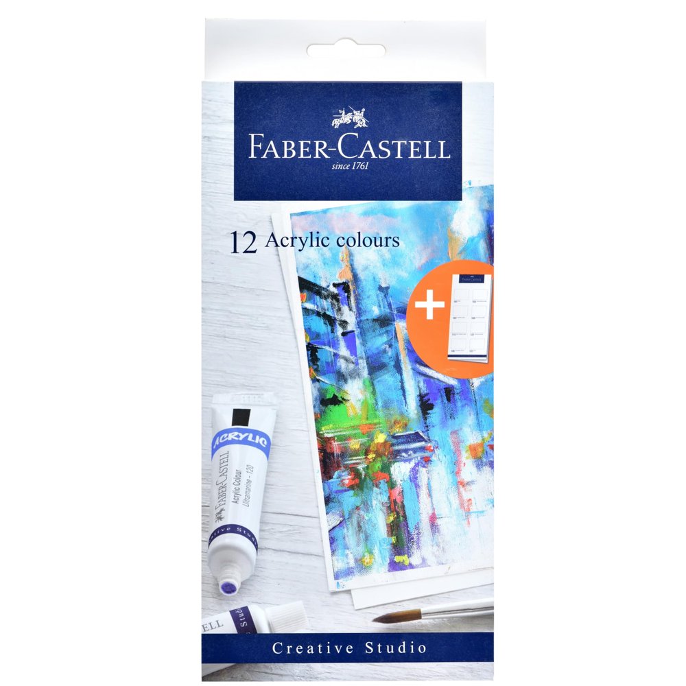 Faber-Castell Student Acrylic Paint Set  Pack of 12 x 20ml Tubes | Acrylic Colours for Painting, Craft & School Projects | Non-Toxic Art Paint Set for Beginners & Students