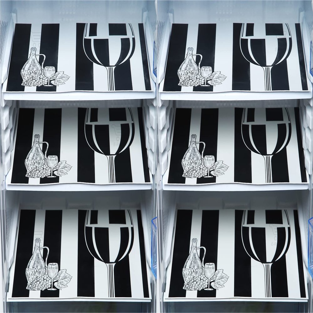 E-Retailer Waterproof PVC Refrigerator Drawer Mats/Multipurpose Mat/Fridge Mats Set of 6 Pcs (Printed Black, Size-17.5X11.5 Inch)
