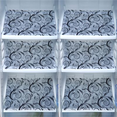 E-Retailer Waterproof PVC Refrigerator Drawer Mats/Multipurpose Mats/Fridge Mats Set of 6 Pcs (Floral Black, Size-17.5X11.5 Inch)