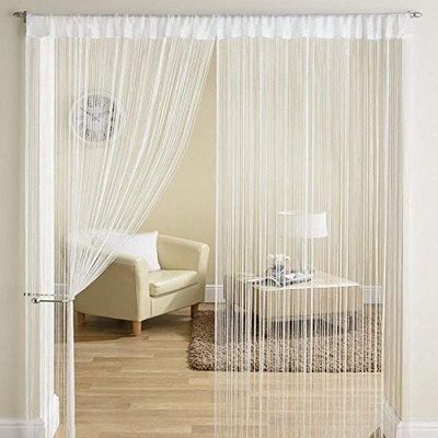 PINDIA Thread Curtain (7 Feet, White) - Pack of 2, Grommets