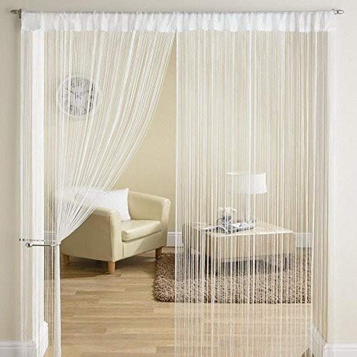 PINDIA Thread Curtain (7 Feet, White) - Pack of 2, Grommets