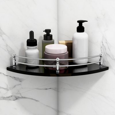Planet Premium Black Glass Corner Shelf/Storage Organizer/Black Tempered Glass Shelf/Bathroom Accessories (12x12 Inch, Pack of 1)