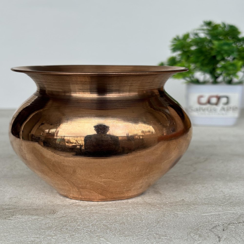 Salvus APP SOLUTIONS Copper Karwa Chauth Kalash  Traditional Pooja Lota for Karwa Chauth and Festive Rituals | Pure Copper Lota for Puja Use (3.5x3.5 Inch)