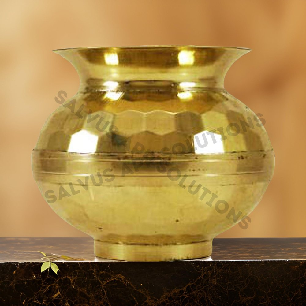 Salvus App SOLUTIONS Traditional Brass Pooja Lota - Handcrafted Indian Water Pot (8x8x7.5 cm, Golden)