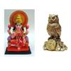 SoilMade Combo Laxmi MATA Flat Marble Idol and Golden Owl, Round Shape, Resin and Stone Made, Size Aprox 11cm and 180g, Pack of 1 Laxmi MATA Flat Marble Idol and Golden Owl in Box view 1