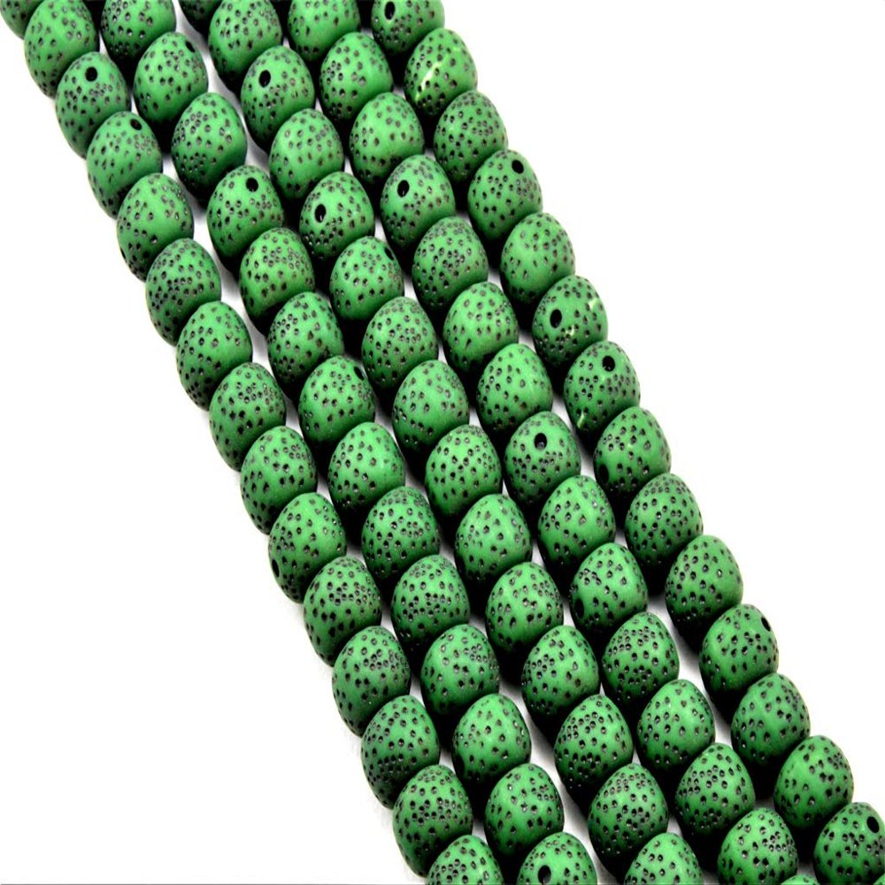 The Design Cart Dark Green Spherical Plastic Printed Beads (8 mm) (1 String) - for Jewellery Making, Decoration, Art and Craft