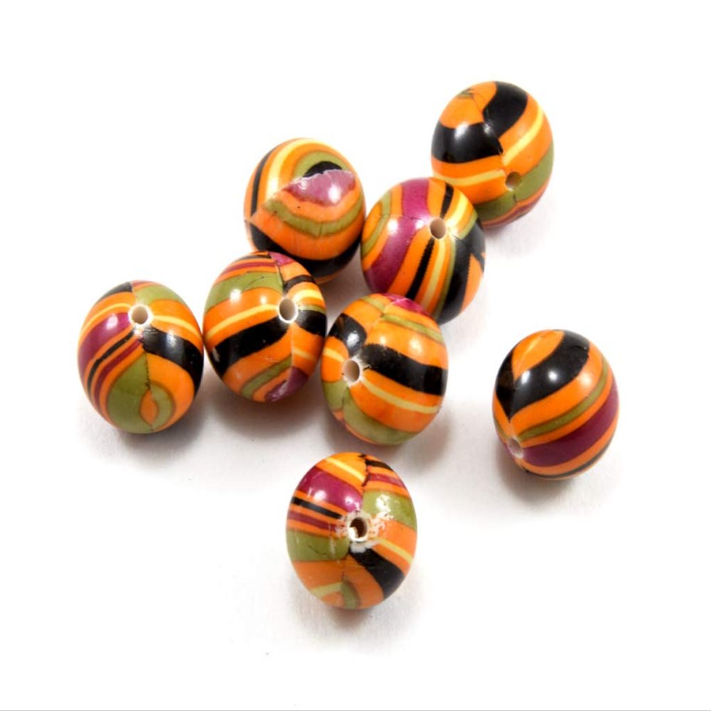 The Design Cart Multicolour Orange Base Spherical Plastic Printed Beads (16 mm) (1 String) - for Jewellery Making, Decoration, Art and Craft