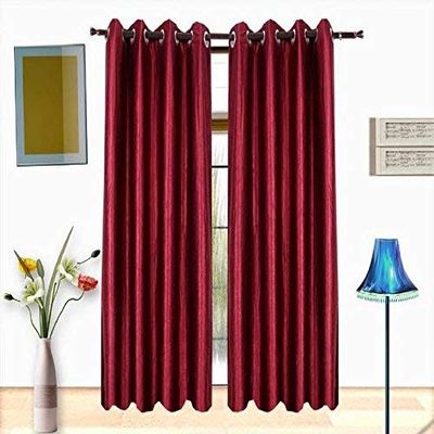 MODERN FAB Pack of 2 Royal Silky Door Curtains with Stainless Steel Eyelets - 7 feet, Colour Maroon