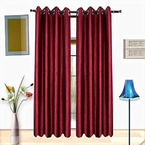 MODERN FAB Pack of 2 Royal Silky Door Curtains with Stainless Steel Eyelets - 7 feet, Colour Maroon